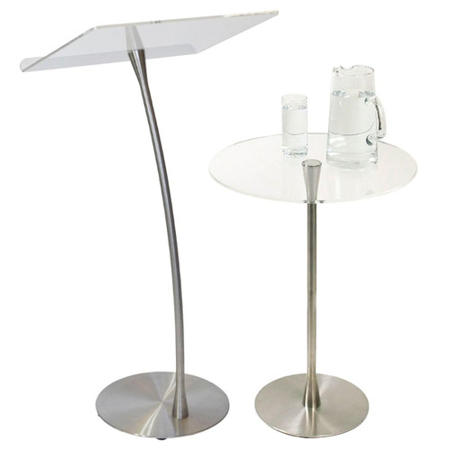 Arc 1 Stainless Steel and Acrylic Podium, Pulpit or Lectern with Side Table