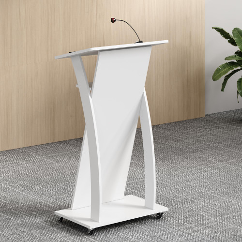 Mobile Wooden Podium Stand with Wheels Lectern White 16MM Wood Board Elegant Design Wooden Churche Pulpit