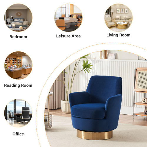 Swivel Barrel Chair,Modern Velvet Upholstered Round Swivel Accent Chairs with Tall Backrest,360 Degree Sofa Chair Armchair for Living Room,(Navy Blue*1PCS)