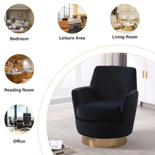 Swivel Barrel Chair,Modern Velvet Upholstered Round Swivel Accent Chairs with Tall Backrest,360 Degree Single Sofa Chair Armchair for Living Room, (Black*1PCS)