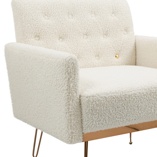 Accent Chair for Living Room, Comfy Oversized Velvet Upholstered Arm Chairs, Mid Century Modern Reading Single Sofa Side Chair with Tufted Back and Gold Legs for Bedroom (2, Teddy White)