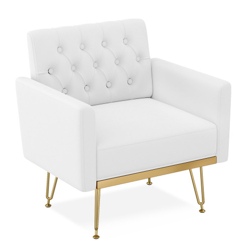 Accent Chair for Living Room, Comfy Oversized Velvet Upholstered Arm Chairs, Mid Century Modern Reading Single Sofa Side Chair with Tufted Back and Gold Legs for Bedroom (1, Pure White)