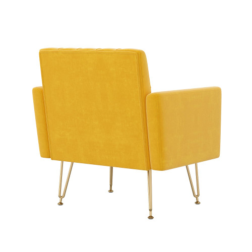 Accent Chair for Living Room, Comfy Oversized Velvet Upholstered Arm Chairs, Mid Century Modern Reading Single Sofa Side Chair with Tufted Back and Gold Legs for Bedroom (1, Mustard)