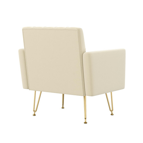 Accent Chair for Living Room, Comfy Oversized Velvet Upholstered Arm Chairs, Mid Century Modern Reading Single Sofa Side Chair with Tufted Back and Gold Legs for Bedroom (1, Beige)