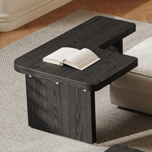 Black Wood Coffee Table, Free Adjustable Modern Living Room Table as Square, Rectangle, Irregular Tea Table, Couch Side Tabl e for Home Office
