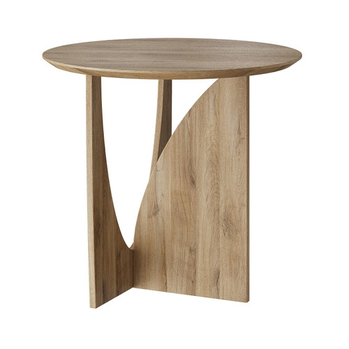 Round Side Table,Modern Aesthetic End Table with Oak Veneer,Wood Accent Table for Living Room, Bedroom (A, Natural)
