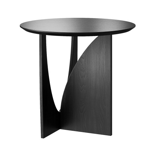 Round Side Table,Modern Aesthetic End Table with Oak Veneer,Wood Accent Table for Living Room, Bedroom (A, Black)