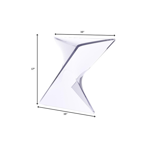 15.75" Clear Stackable Plastic Side Table - Weather-Resistant Triangular Accent Table for Living Room, Patio, or Backyard