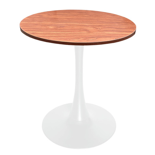 Bristol 27" Wide Round Dining Table, Modern MDF Wood Top & White Metal Pedestal Base Gloss Finish Accent Table Mid-Century Café Table, Kitchen Dining Room Furniture, Cognac Brown