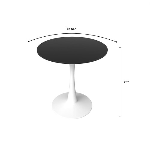 Bristol 24" Wide Round Dining Table, Modern MDF Wood Top & White Metal Pedestal Base Gloss Finish Accent Table Mid-Century Café Table, Kitchen Dining Room Furniture, Black