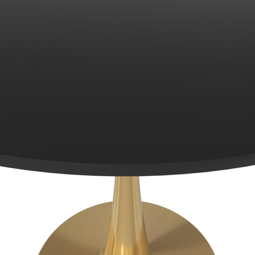 Bristol 35" Round Dining Table in Black Modern MDF Wood Tabletop with Gold Pedestal Base, Mid-Century Accent Table for Kitchen, Café & Dining Room