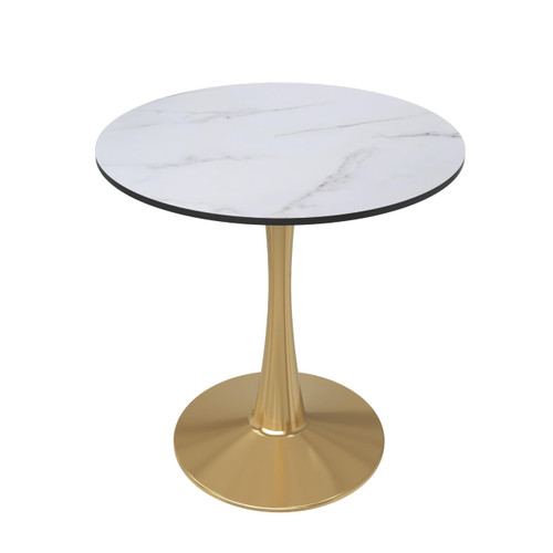 Bristol 27" Round Dining Table in Marbled White Modern MDF Wood Tabletop with Gold Pedestal Base, Mid-Century Accent Table for Kitchen, Café & Dining Room