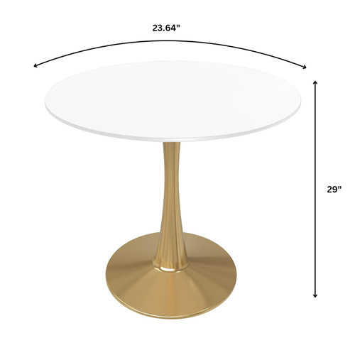 Bristol 24" Round Dining Table in White Modern MDF Wood Tabletop with Gold Pedestal Base, Mid-Century Accent Table for Kitchen, Café & Dining Room