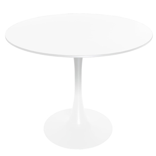 Bristol 31" Wide Round Dining Table, Modern MDF Wood Top & White Metal Pedestal Base Gloss Finish Accent Table Mid-Century Café Table, Kitchen Dining Room Furniture, White