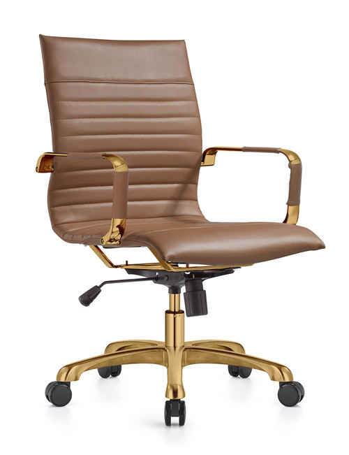 Harris Modern Ergonomic Executive Office Chair, High-Back Leather Conference Desk Chair with Adjustable Height, Tilt Control, 360° Swivel & Gold Frame for Home Office