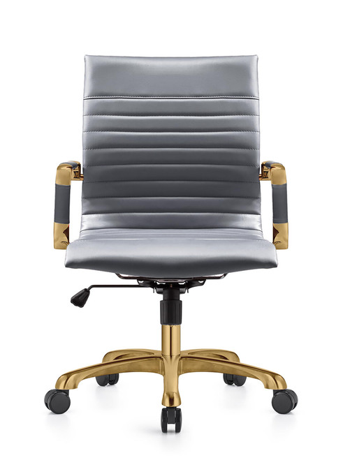 Harris Modern Ergonomic Executive Office Chair, High-Back Leather Conference Desk Chair with Adjustable Height, Tilt Control, 360° Swivel & Gold Frame for Home Office