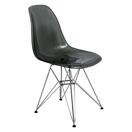 Cresco Acrylic Dining Chair, Modern Chrome Eiffel Base and Curved Back Design, Ergonomic and Lightweight Accent Side Chair for Mid-Century Home, Kitchen, and Café (Transparent Black, Singles)