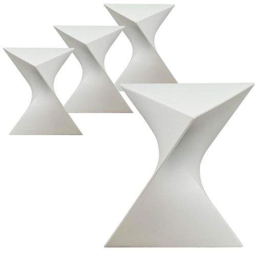 15.75" Triangular Side Table, Stackable Plastic Accent End Table for Indoor & Outdoor Use, Weather-Resistant Modern Patio & Living Room Table, Set of 4, White