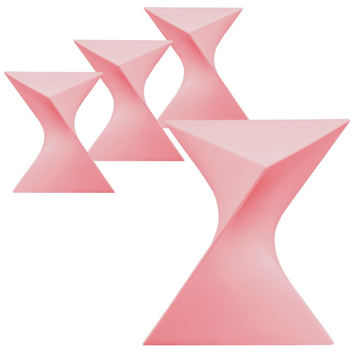 15.75" Triangular Side Table, Stackable Plastic Accent End Table for Indoor & Outdoor Use, Weather-Resistant Modern Patio & Living Room Table, Set of 4, Pink