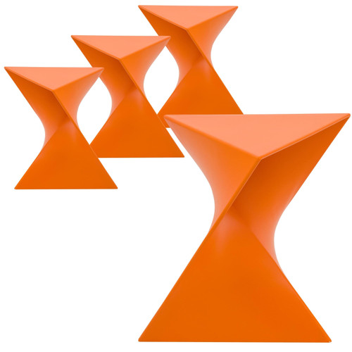 15.75" Triangular Side Table, Stackable Plastic Accent End Table for Indoor & Outdoor Use, Weather-Resistant Modern Patio & Living Room Table, Set of 4, Orange