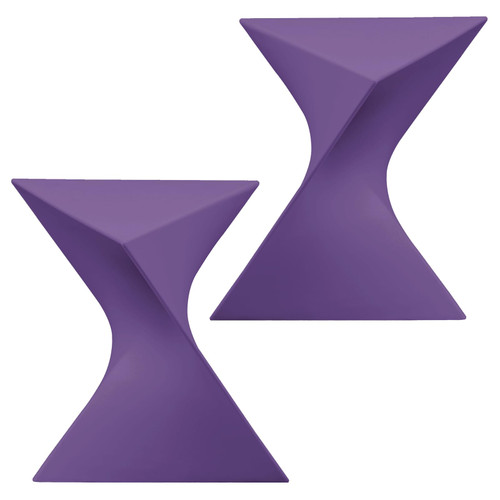 15.75" Triangular Side Table, Stackable Plastic Accent End Table for Indoor & Outdoor Use, Weather-Resistant Modern Patio & Living Room Table, Set of 2, Purple