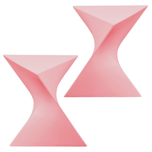 15.75" Triangular Side Table, Stackable Plastic Accent End Table for Indoor & Outdoor Use, Weather-Resistant Modern Patio & Living Room Table, Set of 2, Pink