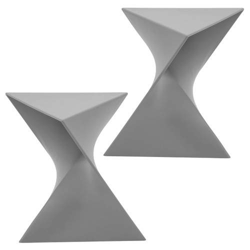 15.75" Triangular Side Table, Stackable Plastic Accent End Table for Indoor & Outdoor Use, Weather-Resistant Modern Patio & Living Room Table, Set of 2, Grey