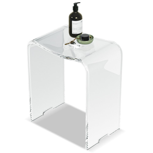 Acrylic Anti-Skip Shower Bench, Clear Shower Stool for Inside Shower, Modern Shower Chair with Curved Seat & Water Leaking Hole 300LBS Weight Capacity