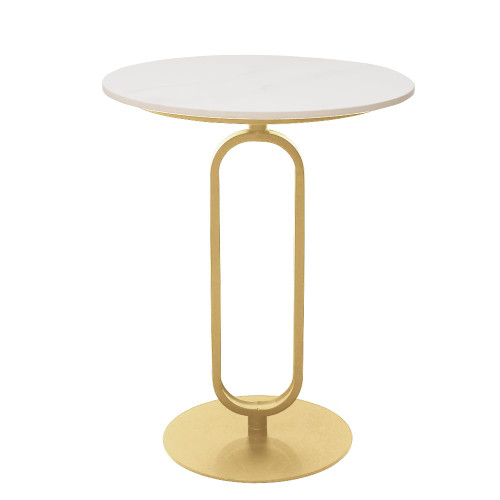 Side Table with Marble Top Metal Pub Bar Round Table Modern Sofa Side End Table Coffee Tray Side Desk for Couch Living Room Bedroom Gold