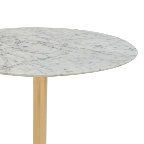 Marble Round End Table with Gold Metal Frame – 21in Tall 19in Diameter Modern Nordic Side Table Nightstand for Living Room, Bedroom, Entryway, Elegant Durable Furniture