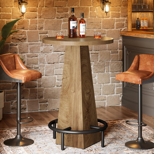 Bar Table Set of 2, 37.4" High Round Pub Table for Small Bars, Dining Room, Kitchen, Wood Color (Only Table)
