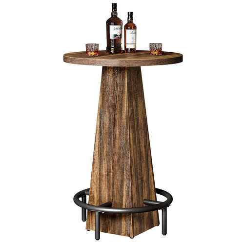 Bar Table, 37.4" High Round Pub Table for Small Bars, Dining Room, Kitchen, Rustic Brown (Only Table)