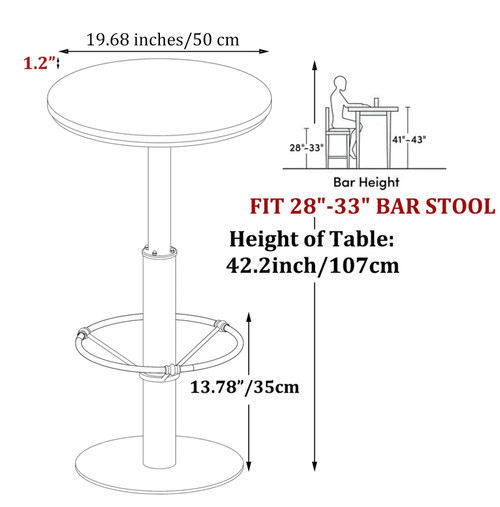 42" Tall Rustic Industrial Bar Table 19.68" Dia Round Wooden Top Metal Frame Height Fixed Standing Pub Dining Room Bistro Cocktail Table, Black & Brown