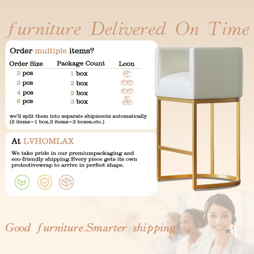 Modern Counter Height Bar Stools,Bar Stools Set of 4,PU Leather Upholstered Barrel Barstools with Backs,26'' Kitchen Island Chairs,Metal Gold Frames,Beige White Leather