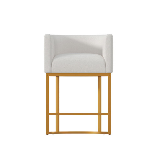 26" Modern Counter Height Bar Stools,Fabric Upholstered Barrel Barstools with Backs,Island Chairs bar stools Set of 1,Metal Gold Frames,Off White Linen