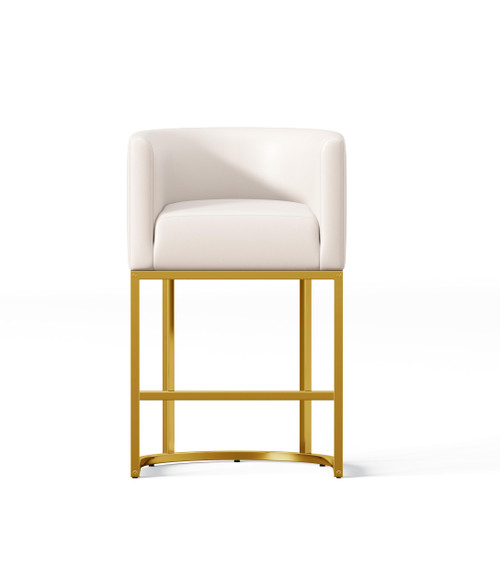 26" Modern Counter Height Bar Stools,PU Leather Upholstered Barrel Barstools with Backs,Island Chairs Bar Stools Set of 1,Beige White Leather