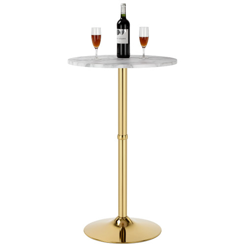 24'' Round Cocktail Bar Table with Metal Base, Tall Bistro Pub Table, Counter Bar Height Table for Kitchen, Dining Room, Living Room, Easy Assembly, Gold
