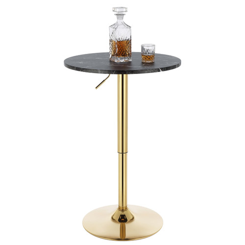24" Round Cocktail Bar Table with Metal Base, Tall Bistro Pub Table, Adjustable 27.9"-35.4" Counter Bar Height for Kitchen, Dining Room, Living Room, Easy Assembly, Black&Gold