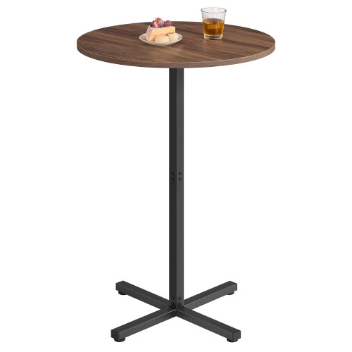 Round bar Table, High Top Bar Pub Table with Metal Frame and Cross Base, for 2-3 People, Modern, Easy to Assemble, 23.6 x 41.1 Inches, Natural Walnut ULBT361K01V1