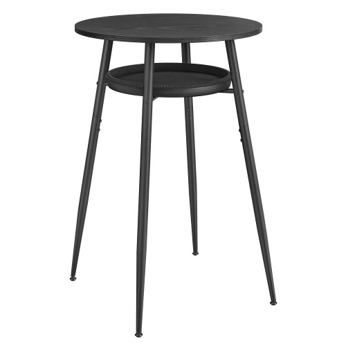 Bar Table with Storage, Round High Pub Table, Synthetic Leather with Stitching, Mid-Century Modern, Kitchen Home Bar, Living Room, Easy Assembly, Ebony Black and Ink Black