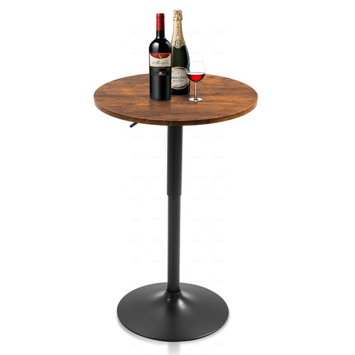 23.6" Round Bar Table, Adjustable Height Bar Table, Modern Cocktail Tables with MDF Top and Metal Base, Bistro Pub Tables Suitable for Cafe, Kitchen Island, Bar Counter, Brown