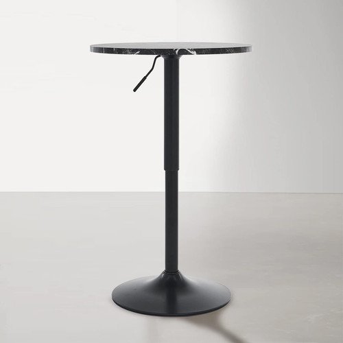 23.6" Round Bar Table, Adjustable Height Bar Table, MDF Top with Metal Pole Support and Base, Cocktail Tables, Bistro Pub Tables, Suitable for Cafe, Kitchen Island, Bar Counter, Black