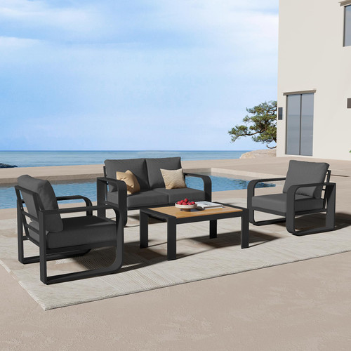 Oversized Aluminum Outdoor Furniture Set, Extra Large Patio Furniture Sofa Set 4.8” Widened Armrest & Ultra-Thick Cushions, 4 Pcs Modern Patio Sectional for Backyard, Deck, Graphite
