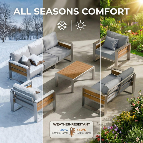 Aluminum Outdoor Patio Furniture - 2 Pcs Armchair, All-Weather Metal Modern Outside Furniture with Washable Thick Cushion for Garden/Backyard/Porch, Silver