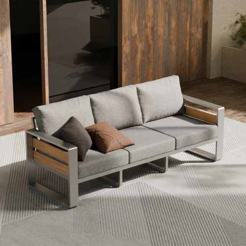 Outdoor Aluminum Patio Furniture - 1 Pcs 3-Seat, All-Weather Metal Modern Outside Sofa with Washable Thick Cushion for Garden/Backyard/Porch, Silver