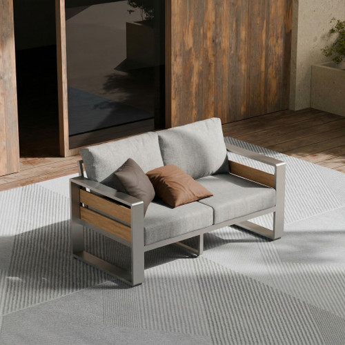 Outside Aluminum Lawn Furniture - 1 Pcs Loveseat, All-Weather Metal Modern Outdoor Loveseat Sofa with Washable Thick Cushion for Garden/Backyard/Porch, Silver