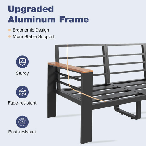 Aluminum Patio Furniture Set 3 Seats, Oversized Outdoor Sectional for Porch, Balcony, Deck