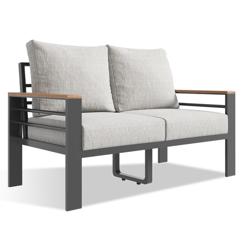 Aluminum Patio Furniture Set 2 Seats, Oversized Outdoor Sectional with Washable Thick Cushions, Coffee Table and Waterproof Cover, Patio Conversation Sets for Porch, Balcony, Deck