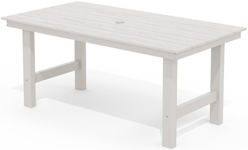 Outdoor Dining Table for 6, 67" Rectangle Patio Dining Table with Umbrella Hole, White