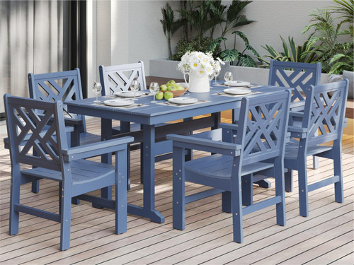 7-Piece Outdoor Dining Set, HDPE All-Weather Patio Table and Chairs Set for 6, Outdoor Patio Furniture Sets with Umbrella Hole for Outside, Deck, Backyard, Garden (Navy Blue)